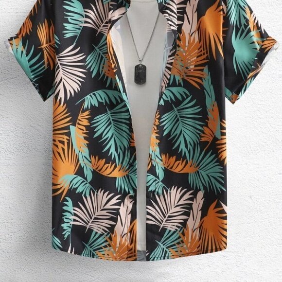 Black Mens Button Up Tee Shirt - Picture 2 of 7